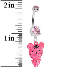 Load image into Gallery viewer, Pink Gem Pink Neon Adorable Baby Tiger Dangle Belly Ring
