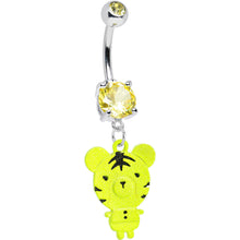 Load image into Gallery viewer, Yellow Gem Yellow Neon Adorable Baby Tiger Dangle Belly Ring
