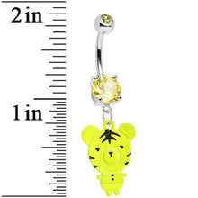 Load image into Gallery viewer, Yellow Gem Yellow Neon Adorable Baby Tiger Dangle Belly Ring
