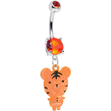 Load image into Gallery viewer, Orange Gem Orange Neon Adorable Baby Tiger Dangle Belly Ring
