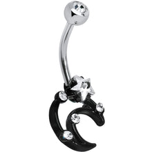将图片加载到图库查看器，Clear Gem Star Over Black Moon Belly Ring
