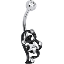 将图片加载到图库查看器，Clear Gem Star Over Black Puffy Wing Belly Ring
