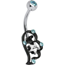 Load image into Gallery viewer, Aqua and Clear Gem Star Over Black Puffy Wing Belly Ring
