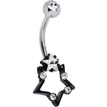 将图片加载到图库查看器，Clear Gem Star Over Black Star Belly Ring
