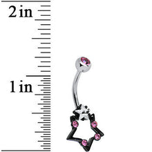 Load image into Gallery viewer, Pink and Clear Gem Star Over Black Star Belly Ring
