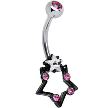 Load image into Gallery viewer, Pink and Clear Gem Star Over Black Star Belly Ring

