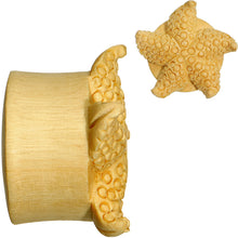 Load image into Gallery viewer, 1 inch Organic Crocodile Wood Starfish Treasure Hand Carved Plug Set
