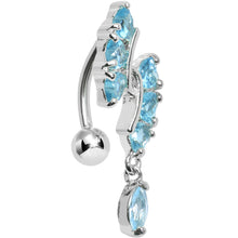 将图片加载到图库查看器，Aqua Gem Hearts and Dangling Drop Top Mount Belly Ring
