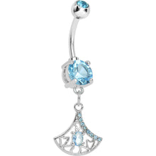 Load image into Gallery viewer, Aqua Gem Inverse Filigree Fan Dangle Belly Ring

