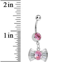 将图片加载到图库查看器，Pink and Clear Gem Dazzling Bow Dangle Belly Ring
