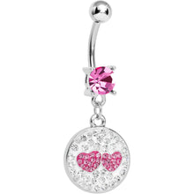 将图片加载到图库查看器，Pink Clear Gem Paved Perfect Match Hearts Dangle Belly Ring
