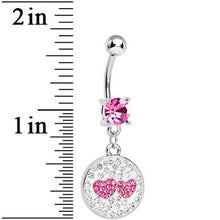 将图片加载到图库查看器，Pink Clear Gem Paved Perfect Match Hearts Dangle Belly Ring
