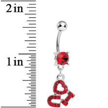 Load image into Gallery viewer, Red Gem I Heart U Dangle Dangle Belly Ring
