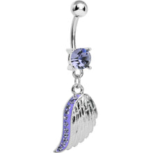 Load image into Gallery viewer, Purple Gem Shimmering Angel Wing Dangle Belly Ring
