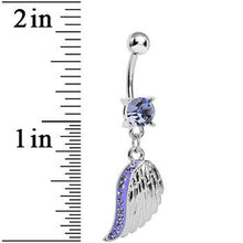 Load image into Gallery viewer, Purple Gem Shimmering Angel Wing Dangle Belly Ring
