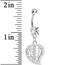 将图片加载到图库查看器，Clear Gem Paved Hollow Leaf Dangle Belly Ring
