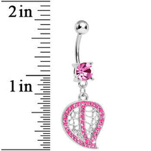 将图片加载到图库查看器，Pink Gem Paved Hollow Leaf Dangle Belly Ring
