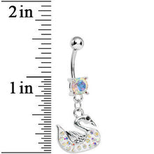 Load image into Gallery viewer, Aurora Gem Paved Aurora Swan Dangle Belly Ring

