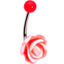 Load image into Gallery viewer, Pink Beautiful Blooming Stone Flower Rose J-Bar Belly Ring
