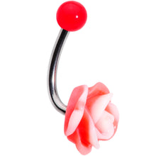 Load image into Gallery viewer, Pink Beautiful Blooming Stone Flower Rose J-Bar Belly Ring
