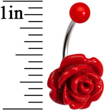 Load image into Gallery viewer, Red Beautiful Blooming Stone Flower Rose J-Bar Belly Ring
