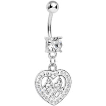 Load image into Gallery viewer, Crystalline Gem Paved Fiery Heart Dangle Belly Ring
