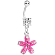 Load image into Gallery viewer, Crystalline Pink Gem Sparkling Curved Starfish Dangle Belly Ring
