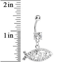 Load image into Gallery viewer, Crystalline Gem Paved Christian Jesus Fish Dangle Belly Ring
