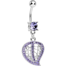 Load image into Gallery viewer, Purple Gem Pave and Filigree Leaf Dangle Belly Ring
