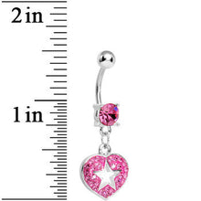 将图片加载到图库查看器，Pink Gem Superstar Heart Dangle Belly Ring
