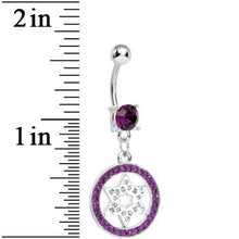 Load image into Gallery viewer, Dark Purple Gem Paved Enclosed Star of David Dangle Belly Ring
