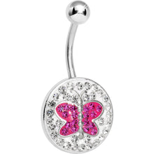 Load image into Gallery viewer, Crystalline Gem Disc and Pink Gem Paved Butterfly Belly Ring
