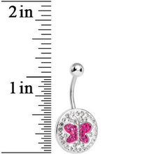 Load image into Gallery viewer, Crystalline Gem Disc and Pink Gem Paved Butterfly Belly Ring
