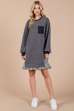 将图片加载到图库查看器，Striped Patchwork Round Neck Terry Sweatshirt Dress For Women – Casual, Trendy, Cozy, Playful, Relaxed Vibe for Everyday Wear
