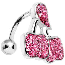 将图片加载到图库查看器，Pink Glitter Double Cherry Top Mount Belly Ring
