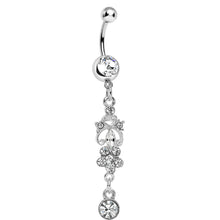 将图片加载到图库查看器，Crystalline Gem Antique Scrolls and Flower Dangle Belly Ring
