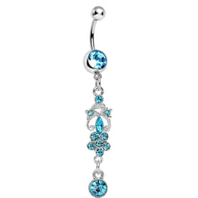 将图片加载到图库查看器，Aqua Gem Antique Scrolls and Flower Dangle Belly Ring
