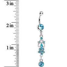 将图片加载到图库查看器，Aqua Gem Antique Scrolls and Flower Dangle Belly Ring
