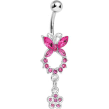 将图片加载到图库查看器，Pink Gem Hollow Eternity Butterfly Dangle Belly Ring
