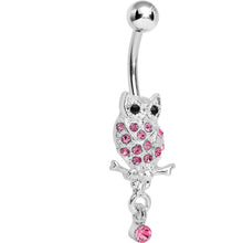 Load image into Gallery viewer, Lower Mount Paved Pink Gem Owl Belly Ring

