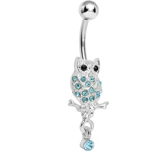 Load image into Gallery viewer, Lower Mount Paved Aqua Gem Owl Belly Ring
