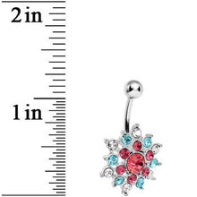 Load image into Gallery viewer, Crystalline Pink Aqua Gem Bursting Flower Belly Ring
