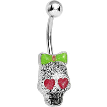 将图片加载到图库查看器，Lower Mount Cute Metal Red Hearts Sugar Skull Belly Ring

