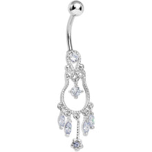 Load image into Gallery viewer, Light Purple Gem Pear with Dainty Rose Flower Dangle Belly Ring
