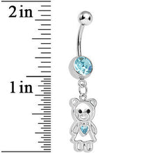 将图片加载到图库查看器，Aqua Gem Loving Girly Teddy Bear Dangle Belly Ring
