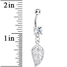 Load image into Gallery viewer, Crystalline Gem Paved Floating Leaf Dangle Belly Ring
