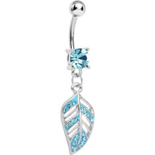 Load image into Gallery viewer, Aqua Gem Paved Floating Leaf Dangle Belly Ring
