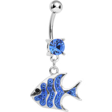 将图片加载到图库查看器，Blue Gem Paved Brilliant Fish Dangle Belly Ring
