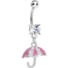 Load image into Gallery viewer, Crystalline Pink Gem Paved April Showers Umbrella Dangle Belly Ring
