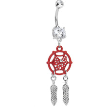 Load image into Gallery viewer, Crystalline Gem Red Bow Dreamcatcher Dangle Belly Ring

